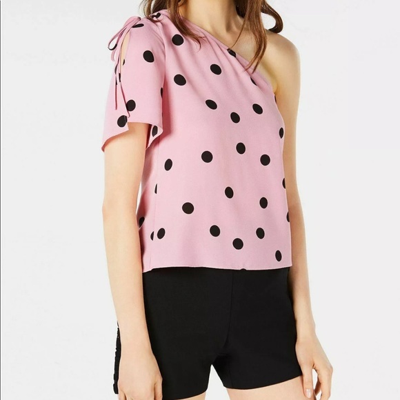 Bar III Tops - 🔥BAR III🔥One Shoulder Pink Polka Dot Top Blouse XS NWT